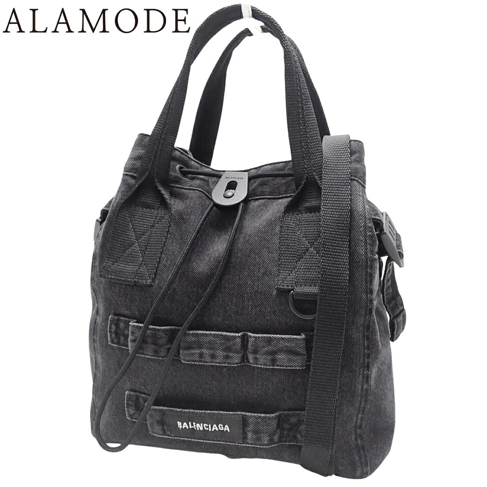 Balenciaga Army 2Way Shoulder Tote Bag Denim 2Way Crossbody Bag Black